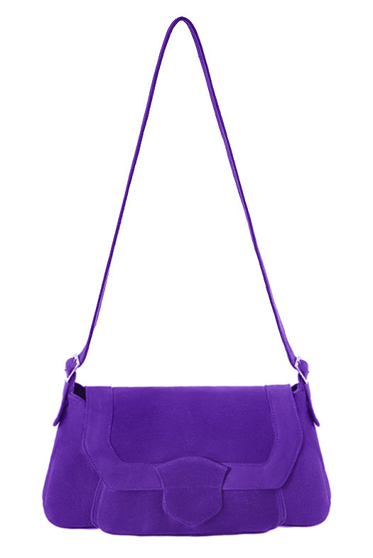 Violet purple women's dress handbag, matching pumps and belts. Top view - Florence KOOIJMAN